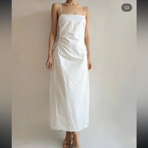 Zara Linen Cut Out White Spaghetti Strap Dress Size Large